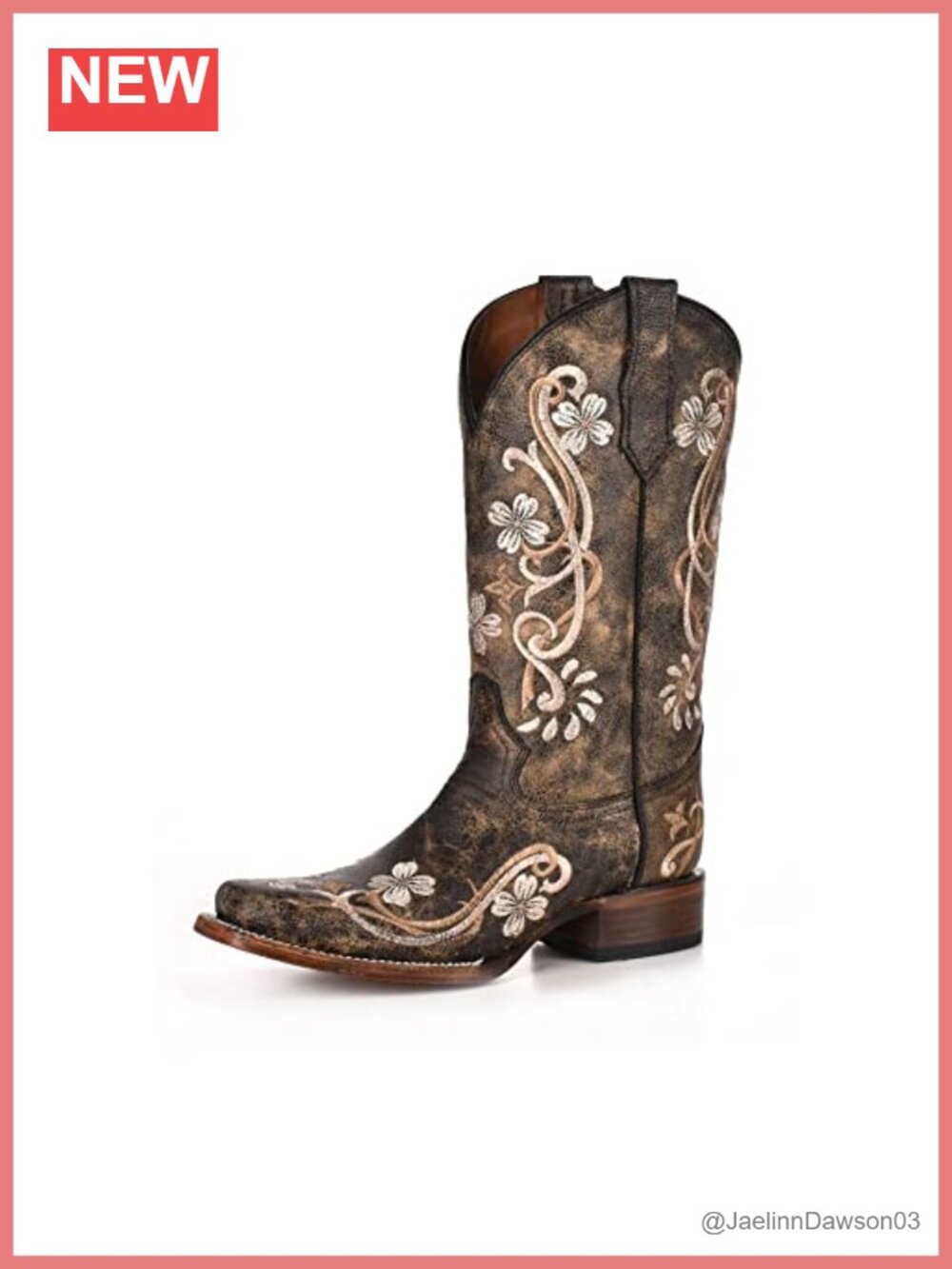 Women's Distressed Embroidered Snip Toe Pull-On Mid Calf Boots Leather Stacked
